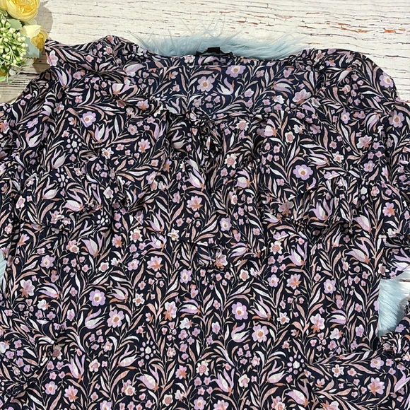 J. Crew Ruffle crinkle chiffon top in floral flourish navy pink - Picture 10 of 10